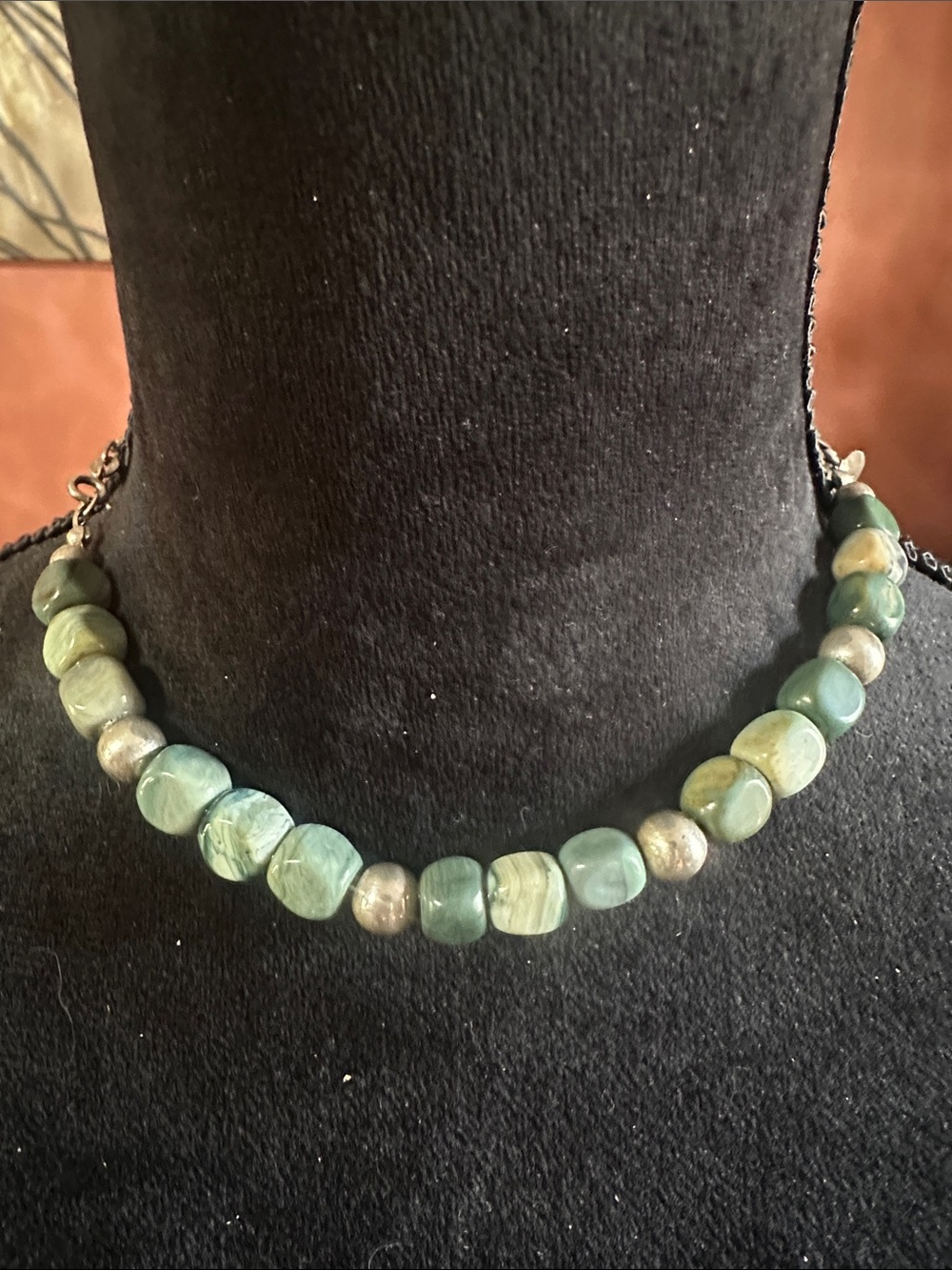 Jay King Green Stone Necklace with Metallic Accent Beads